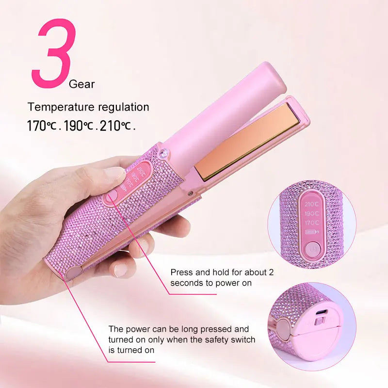 Mini Bling Usb Wireless Rechargeable Portable Hair Straightener Curler Flat Iron Professional Cordless Travel Hair Straightener