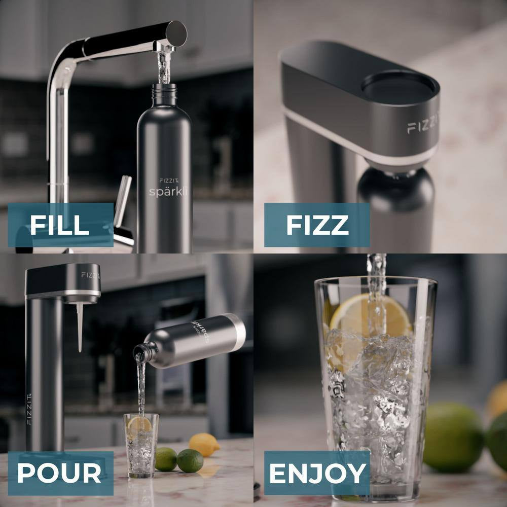 Stainless Steel Black Sparkling Water and Soda Maker Machine with Black Stainless Steel 1L Re-Usable Bottle