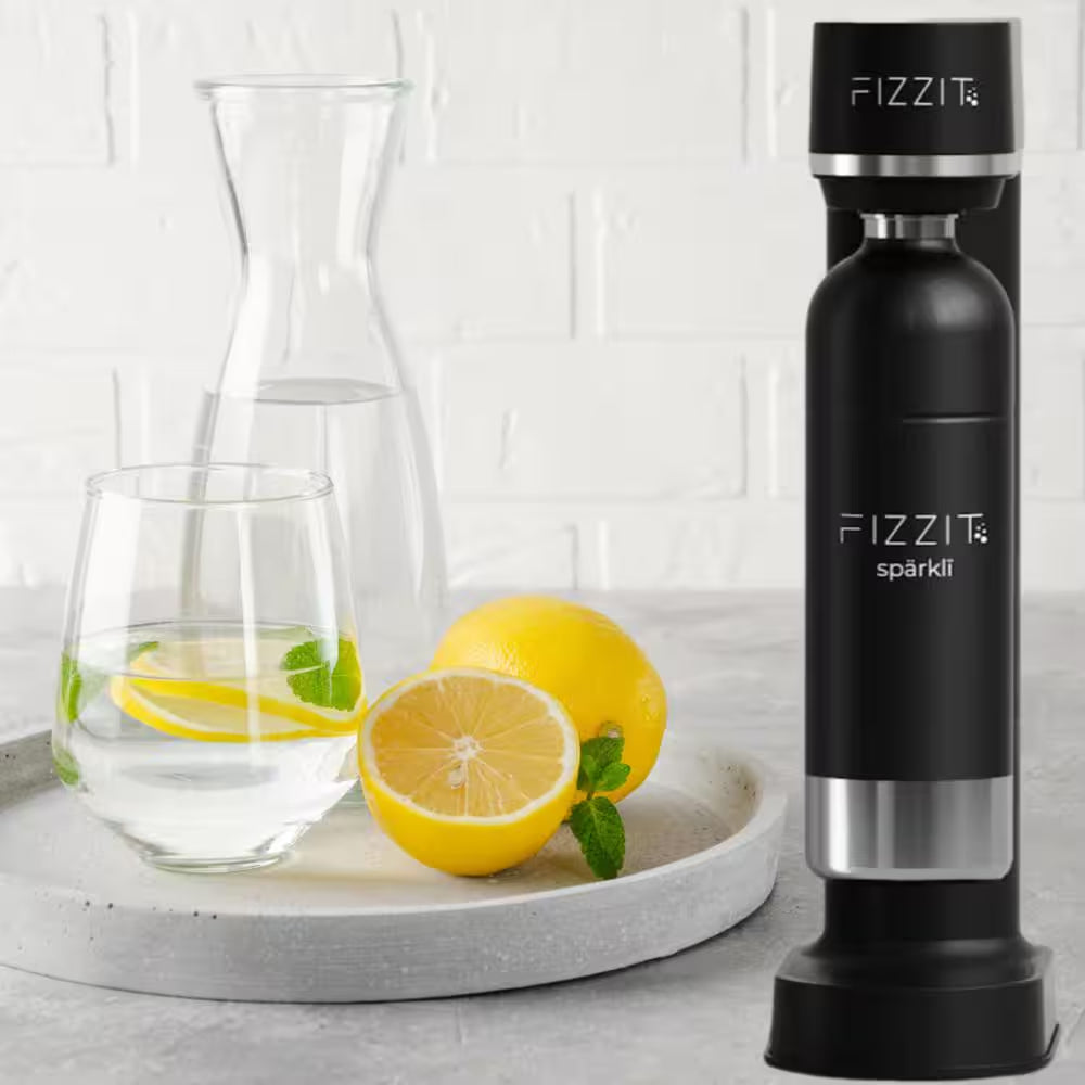 Stainless Steel Black Sparkling Water and Soda Maker Machine with Black Stainless Steel 1L Re-Usable Bottle