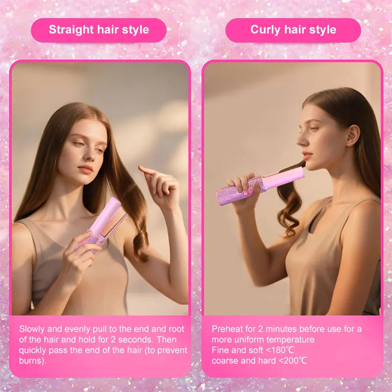 Mini Bling Usb Wireless Rechargeable Portable Hair Straightener Curler Flat Iron Professional Cordless Travel Hair Straightener