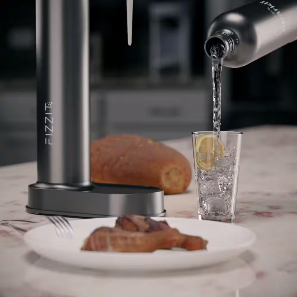 Stainless Steel Black Sparkling Water and Soda Maker Machine with Black Stainless Steel 1L Re-Usable Bottle