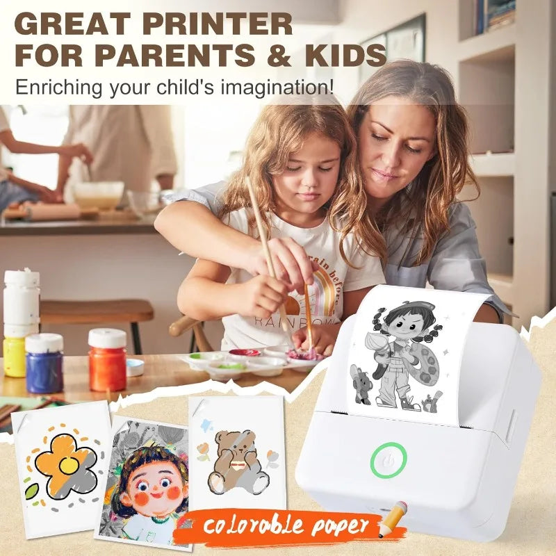 Thermal Mini Printer, Portable Inkless Sticker Maker,Bluetooth Free Cut Small Pocket Printer for Children DIY 57Mm Photo Print
