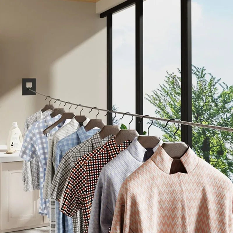 Invisible Clothesline Indoor without Hole-Punching Shrinkage Wire Clothes Drying Artifact Bathroom Balcony Telescopic Hanging