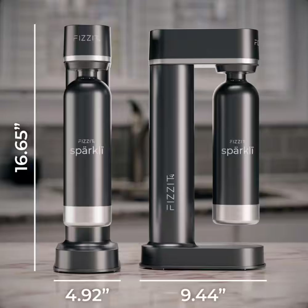 Stainless Steel Black Sparkling Water and Soda Maker Machine with Black Stainless Steel 1L Re-Usable Bottle
